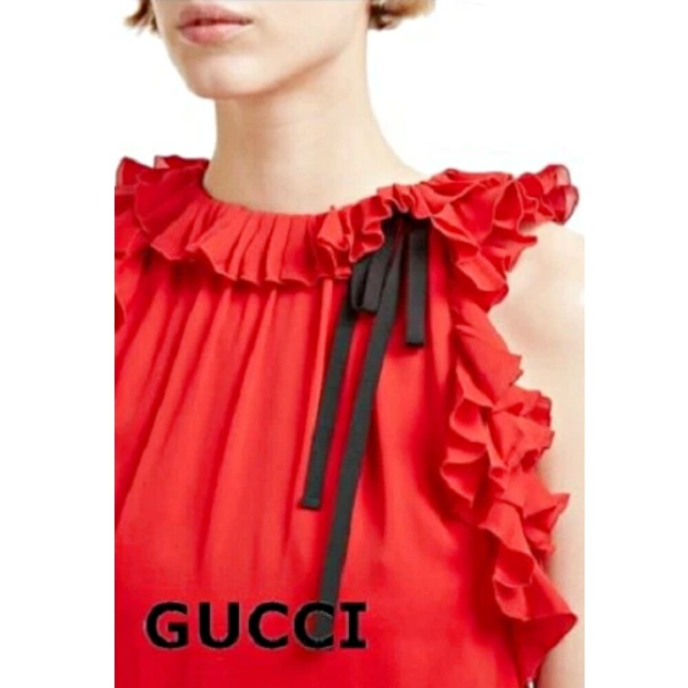 GUCCI Iconic Sleeveless Ruffle Cocktail Mini Dress in Red sz US 4-6 IT 42 $1620 - Picture 8 of 14